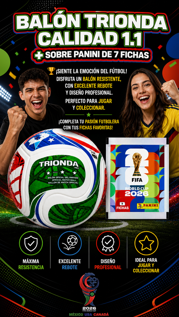 Balón Trionda Calidad 1.1 + Sobre de 7 fichas de Panini